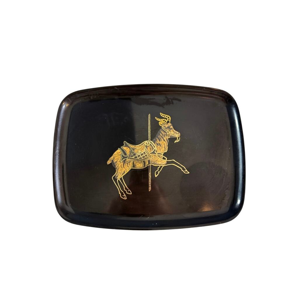 Vintage Couroc Monterey Carousel Goat Tray Shirley Holt MCM Inlaid Black